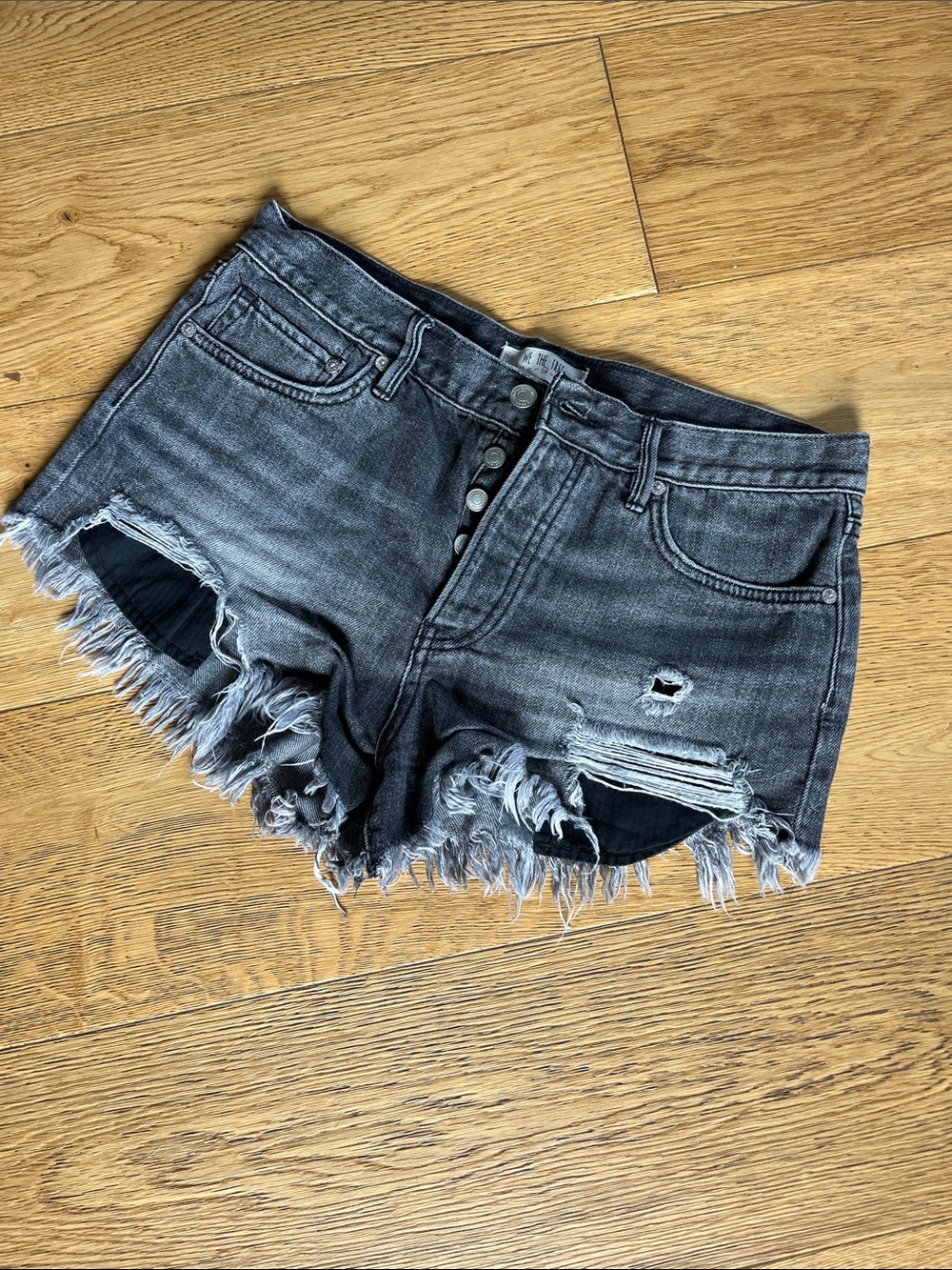 We The Free Washed Black Distressed Frayed Jean Shorts